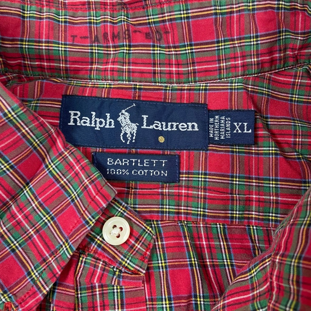 Ralph Lauren Bartlett Men's XL Red Green Plaid Button Down Shirt‎ Long Sleeve - Picture 5 of 7